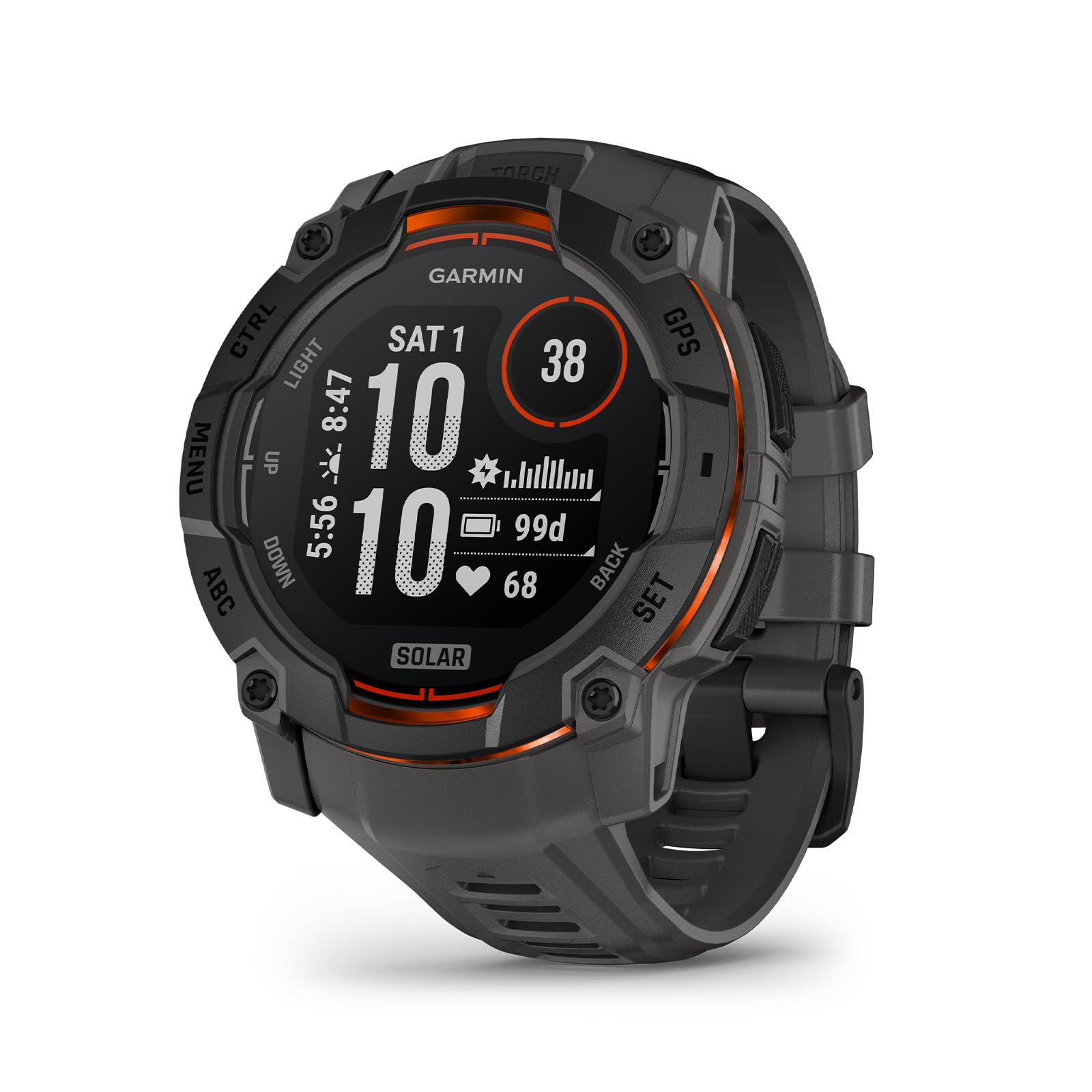 Garmin Instinct 3 50mm SOLAR – GPS-Multisport-Smartwatch, 1,1" Display, bis zu 40 Tage Akkulaufzeit, 80+ Sport-Apps, Navigationsfunktion, smarte Features, LED-Taschenlampe, wasserdicht