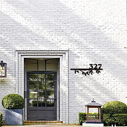 Custom Metal Address Plaque, Personalized Elegant House Number Sign With With The Branch Shape, Wall Mounted Sign With Two Free Screws, Used For House, Street Or Door-(Black, 16") #TOP2