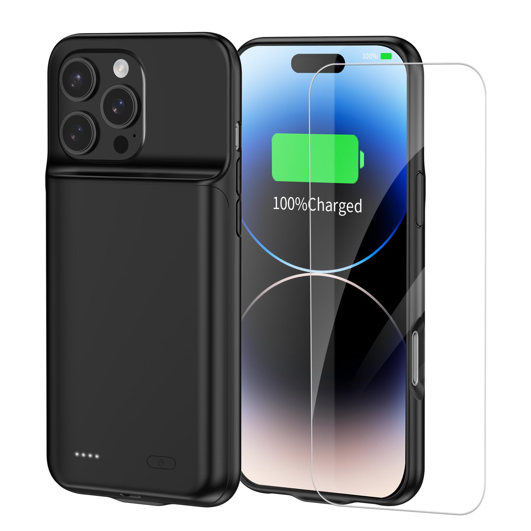Custodia di ricarica con batteria da 13800 mAh per iPhone 14 Pro da 6,1 pollici, batteria aggiuntiva 1,5 x, include pellicola protettiva, colore nero