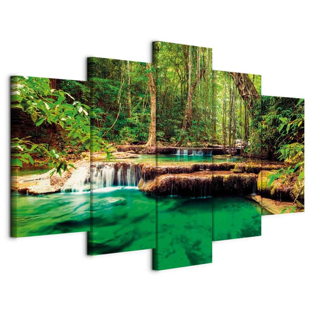 Cuadros B&D XXL - Cuadro en Lienzo Cascada 200x100 cm 5 piezas - Impresión en material tejido no tejido cuadros decoracion salon modernos lienzos - Naturaleza Paisaje c-B-0036-b-n