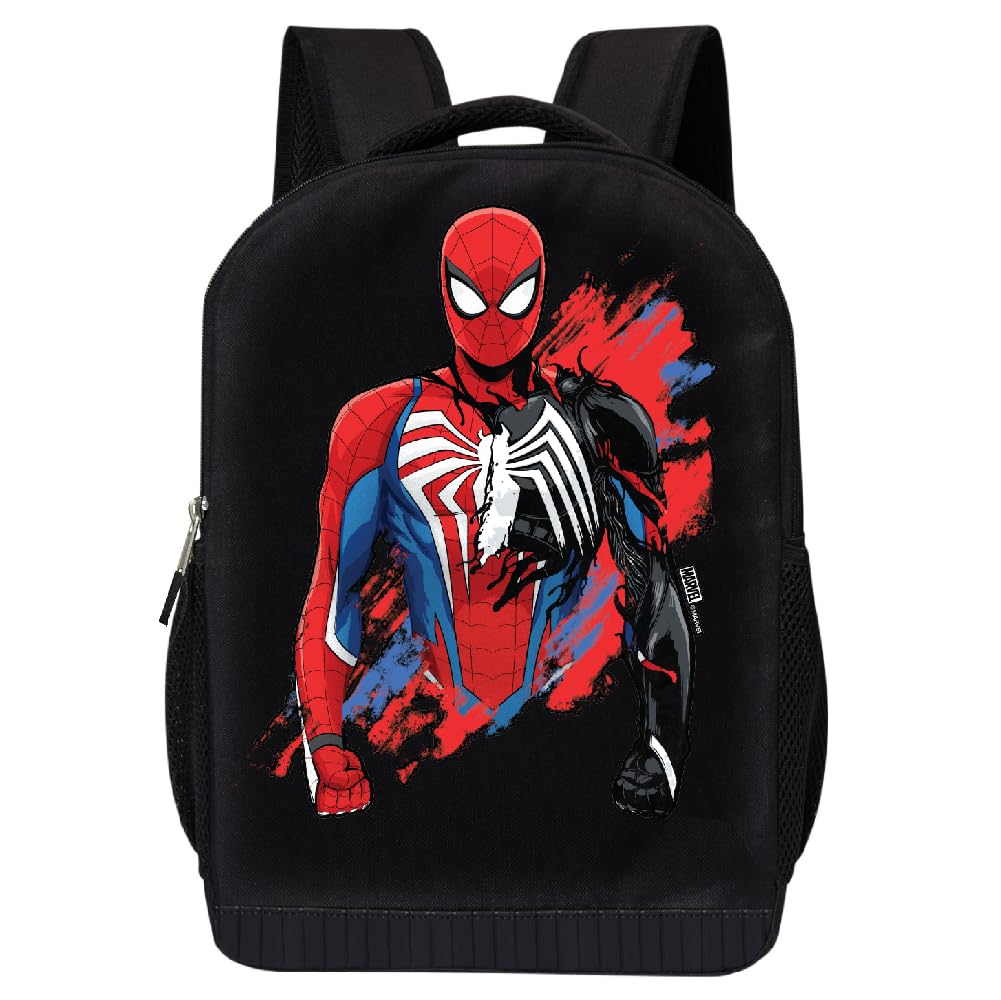 Marvel Comics Spiderman Backpack - Into The Spider-Verse Black Knapsack 16 inch Mesh Padded Bag (Spider 2)