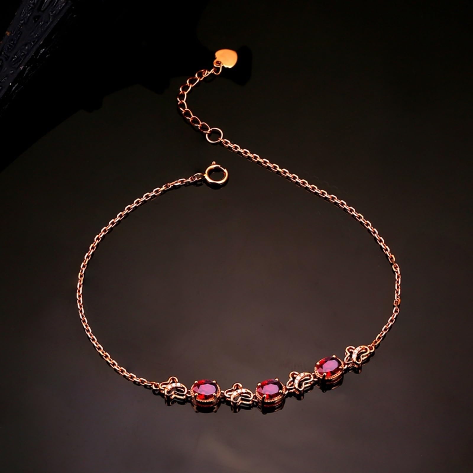 Bracciali Oro Rosa 750/585/375, Bracciale Donna con Rubino Sintetico 1.33ct 16-18 cm Estensione 4 cm con Moissanite, Braccialetto Sposa Matrimonio