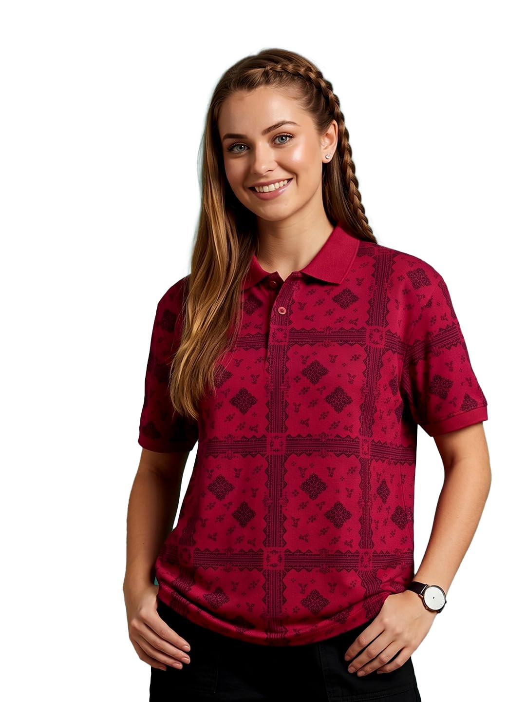 cloud cotton Women Printed Polo Neck Half| Sleeve Tshirt-picture-44