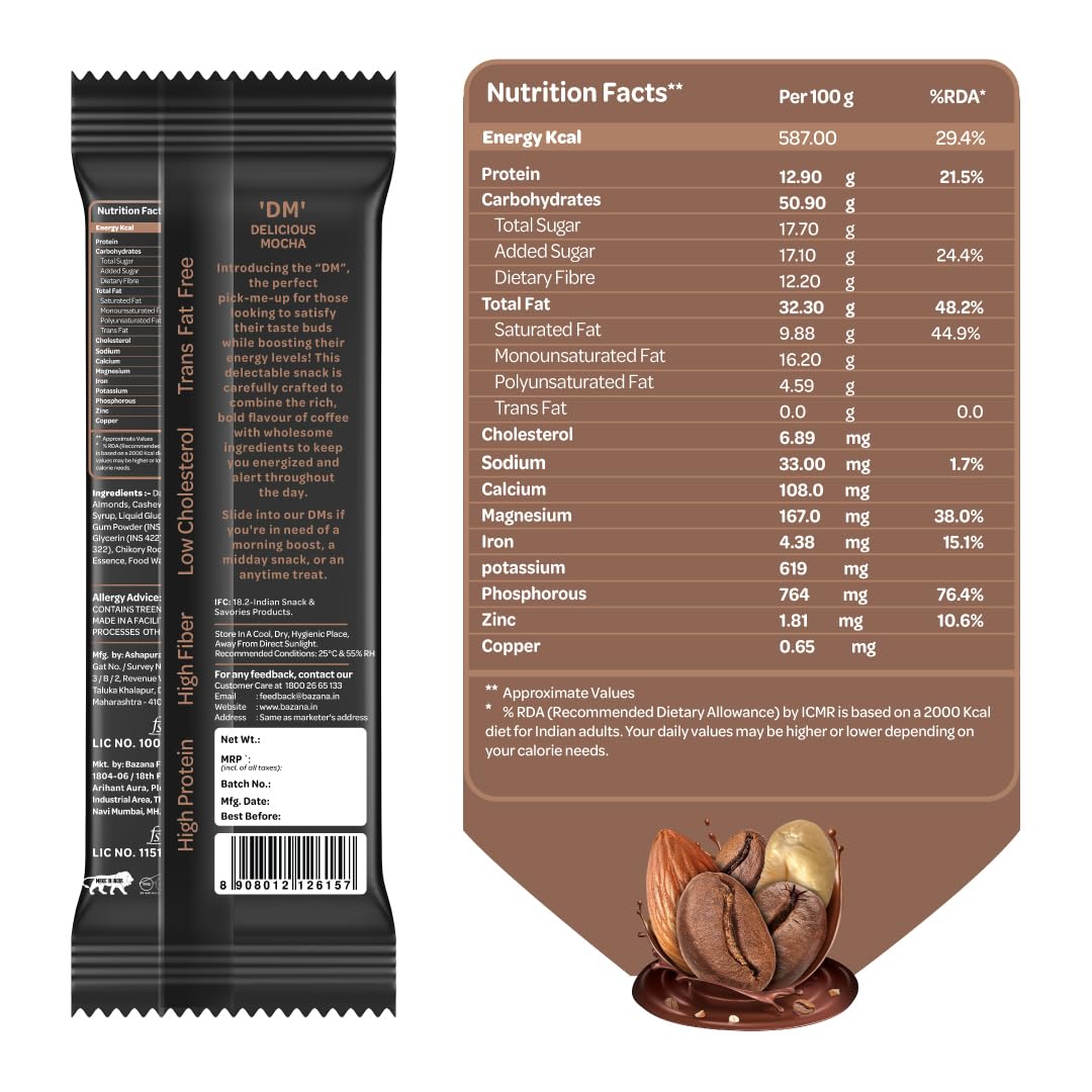 “Bazana Mocha Energy Bars: 12-Pack of 38g Bars for Sustained Vitality and Flavorful Indulgence” - Image 2 thumbnail