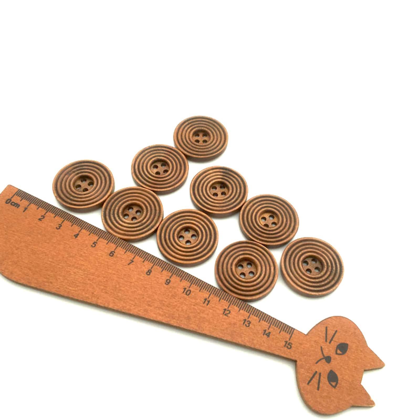 Botones, 7 tamaños Color café Botones de Madera en Espiral Redondos 4 Agujeros Costura Scrapbooking Manualidades Ropa Botón de Madera Hecho a mano-28 mm 20 Piezas (Tamaño: 15 mm 50 Piezas)