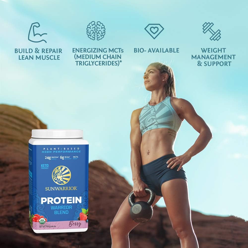 Sunwarrior Warrior Blend - Organic Vegan Plant Protein Powder with BCAAs and Pea Protein - Dairy Free, Gluten Free, Soy Free, Non- GMO, Plant Based Protein Powder, Sugar Free and Keto Friendly : Health & Household