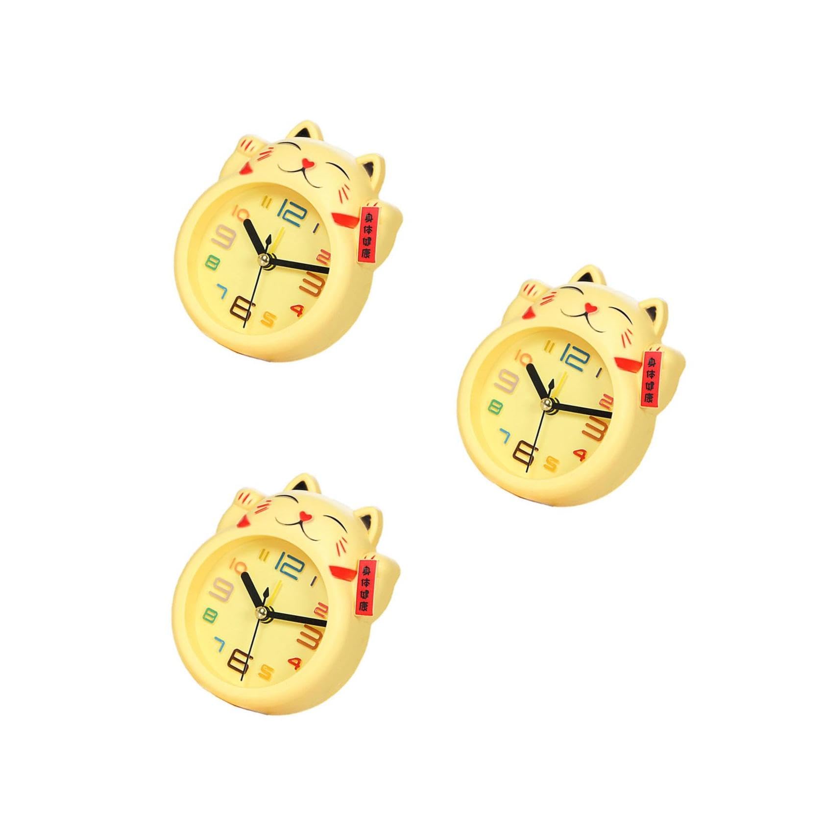 3 Relojes despertadores de escritorio PRETYZOOM con diseño de gato de la suerte