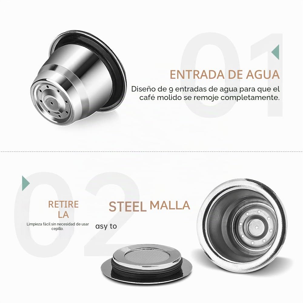 i Cafilas 2 Capsulas Recargables Rellenables Reutilizables de Acero Inoxidable Para Nespresso + Cucharadita + cepillo de limpieza