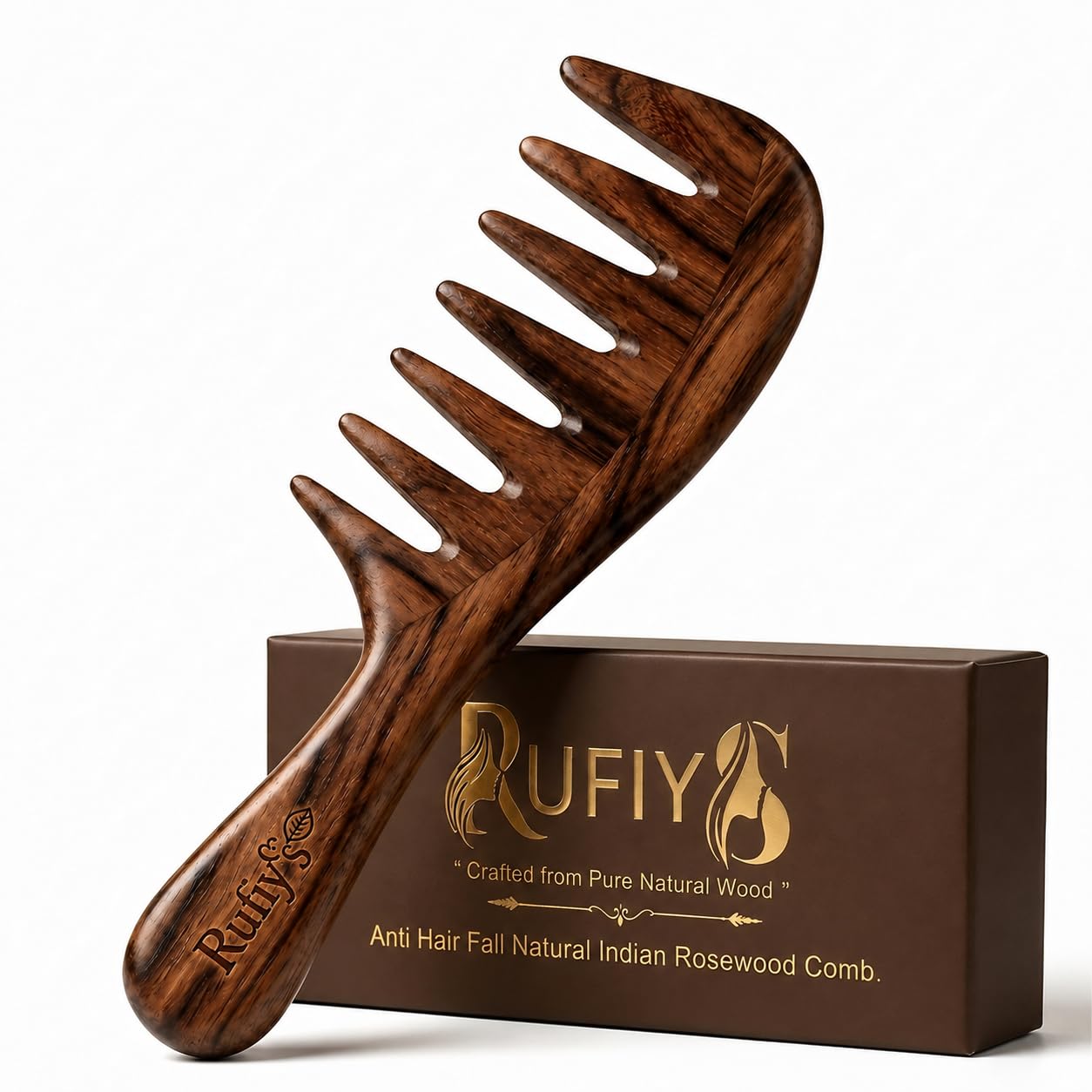 Oil Free Indian Rosewood Wide Tooth Wooden Comb for Hair – Curved Handle, Gentle Detangling & Smooth Wide Teeth | Anti-Static Natural Comb for Hair Growth, Frizz Control & Scalp Care – Men & Women Pack of 1-image-45
