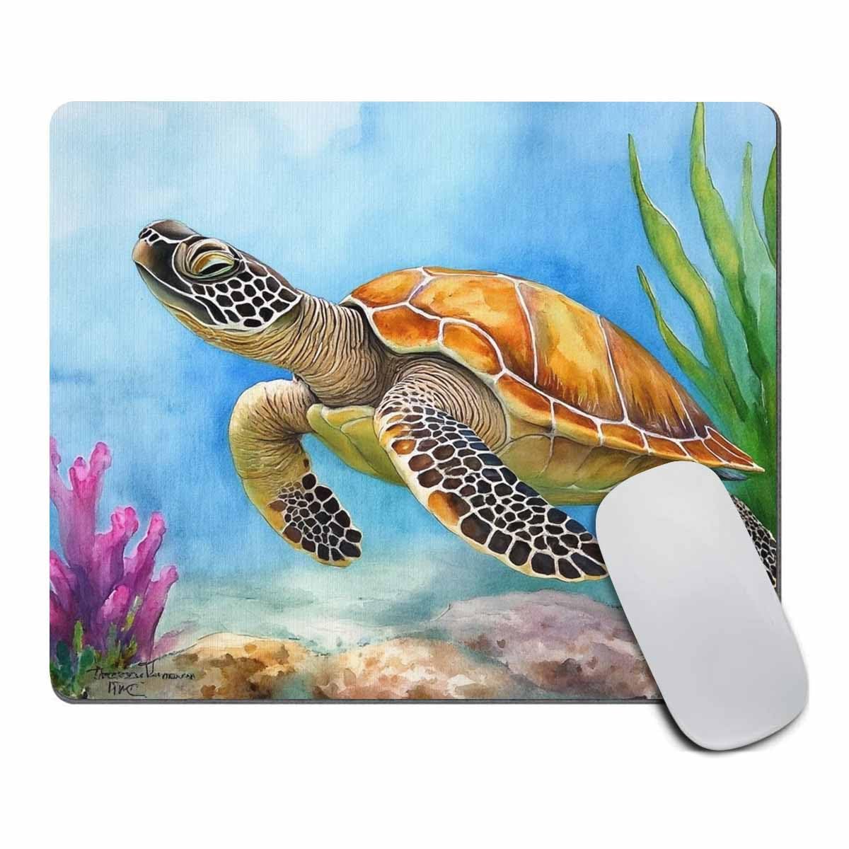 Amcove Cute Rectangle Mouse Pad Custom, Sea Turtle Lonely Swim Oil Painting in Ocean Mousepad Non-Slip Rubber Gaming Mouse Pad Rectangle Mouse Pads