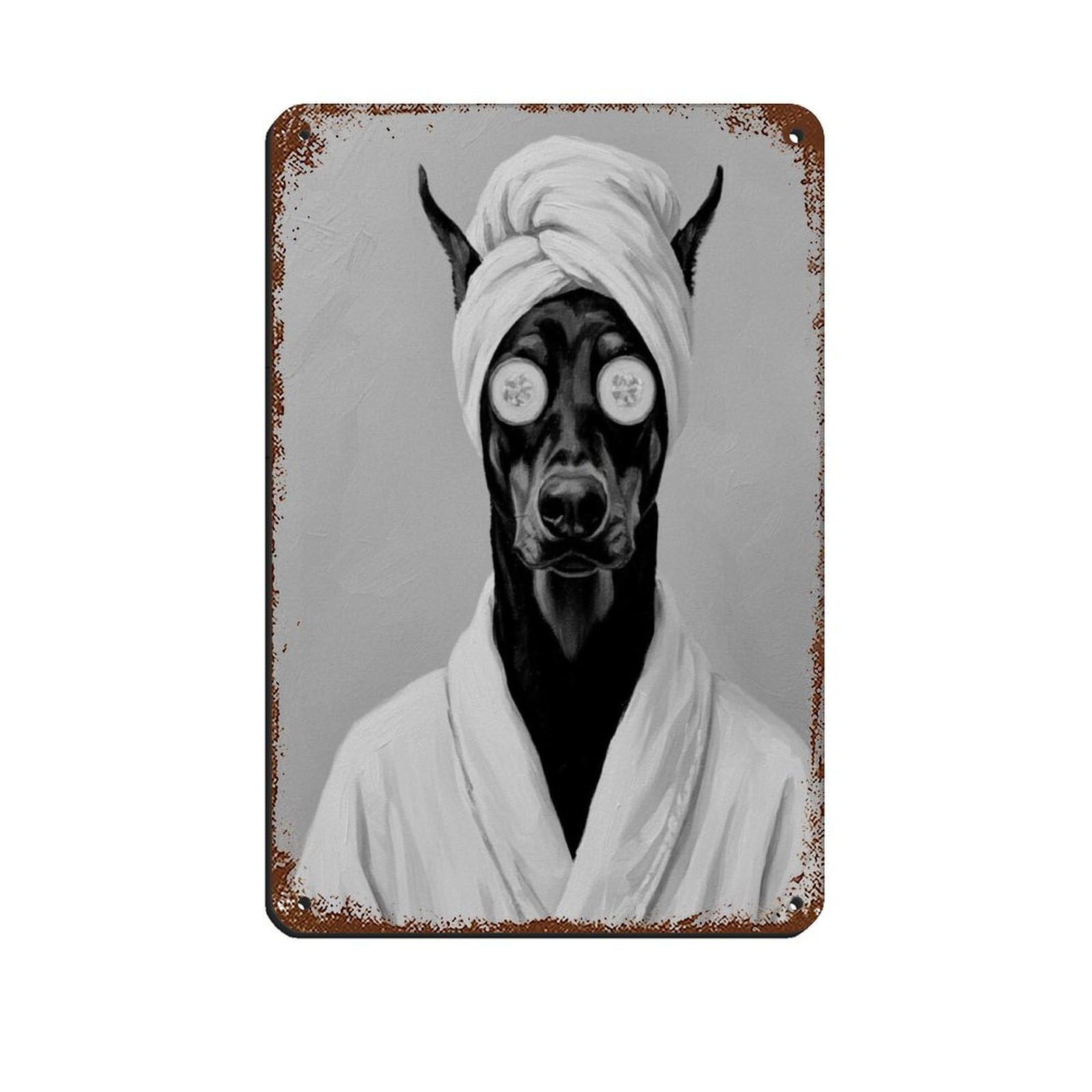 Doberman Pinscher Bathroom Art Retro Poster Metal Tin Sign Chic Art Retro Iron Painting Bar People Cave Cafe Family Garage Poster Wall Decoration 8x12inch(20x30cm)