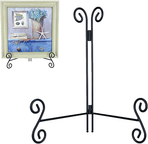 Miniatura 10 de Soporte para platos, paquete de 3 soportes de placa de 8+10+12 pulgadas para exhibición, caballete de mesa de hierro plegable negro para libros de