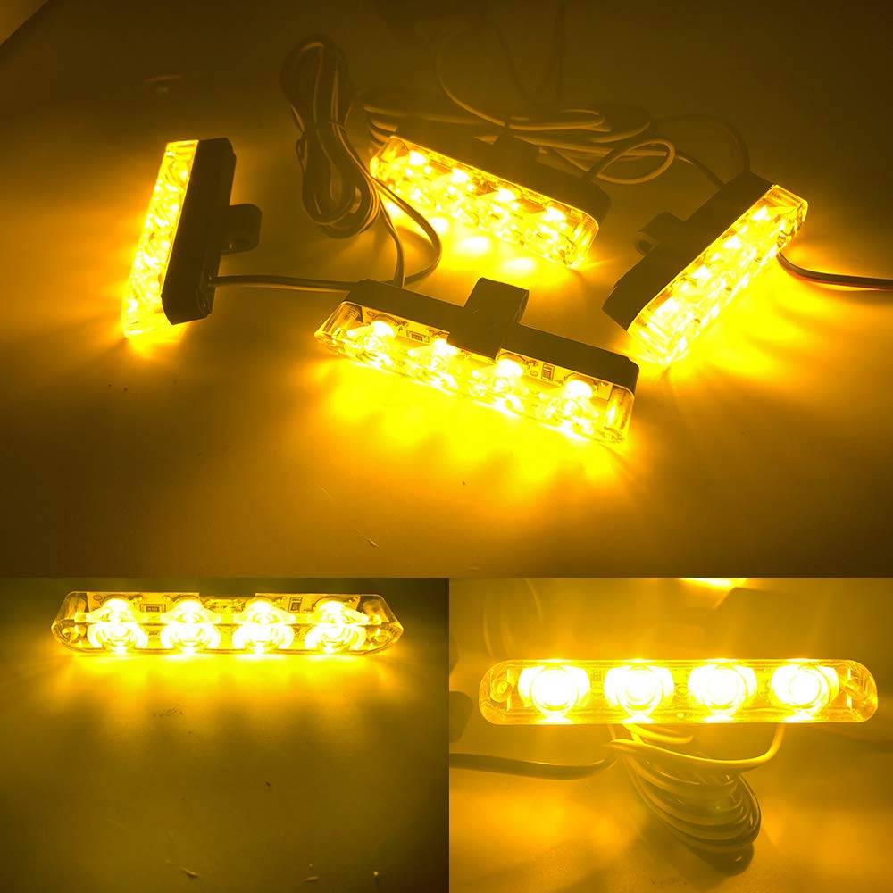Gyrophare LED 4 en 1 Télécommande Sans Fil DC12V -lumière stroboscopique feux DRL clignotant magnetique d'urgence signalement lumières pour auto véhicule(Ambre)