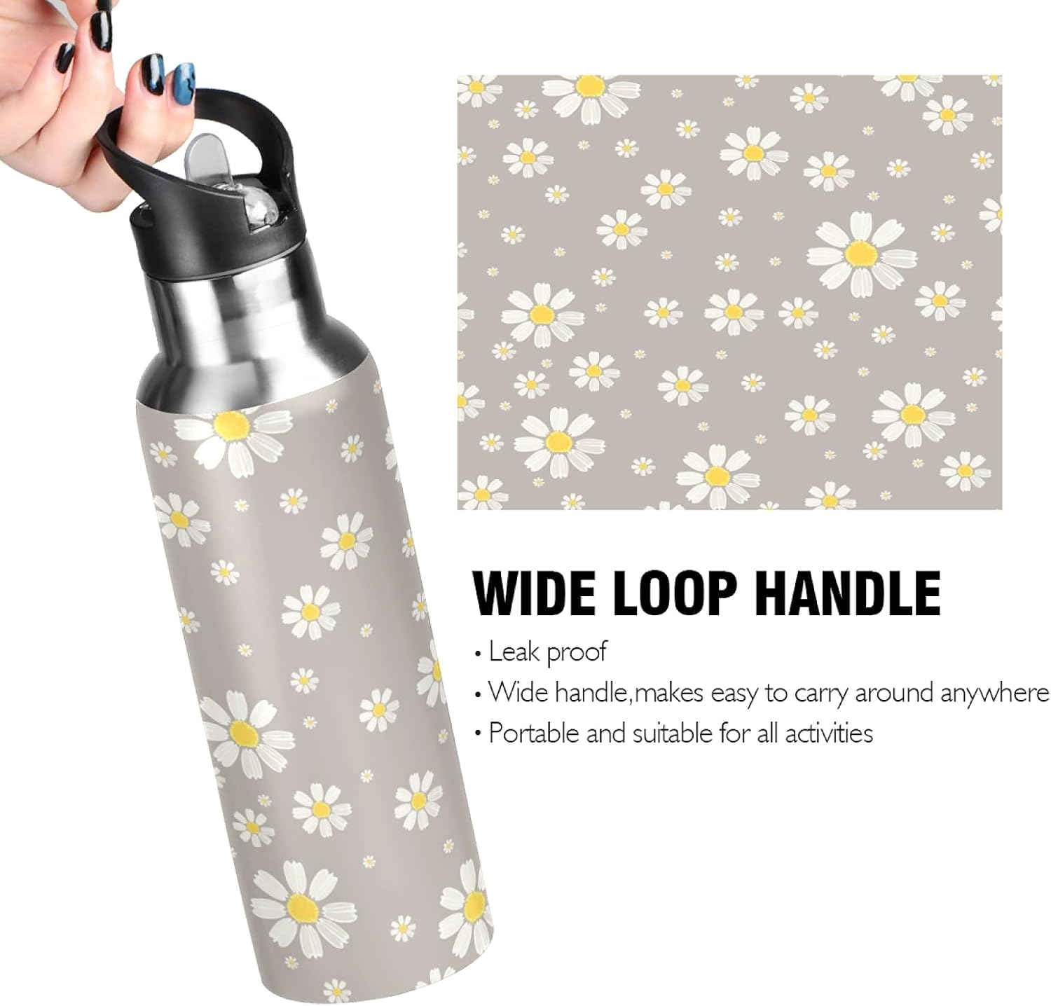 Daisy Water Bottle with Straw Lid 22 oz - Vacuum Insulated Stainless Steel Water Bottles Leakproof Water Flask for Fitness Sports Outdoor image 4