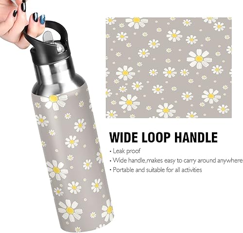 Miniatura 4 de xigua Daisy - Botella de agua con tapa de popote de 22 onzas, botellas de agua de acero inoxidable aisladas al vacío, botella de agua a prueba de