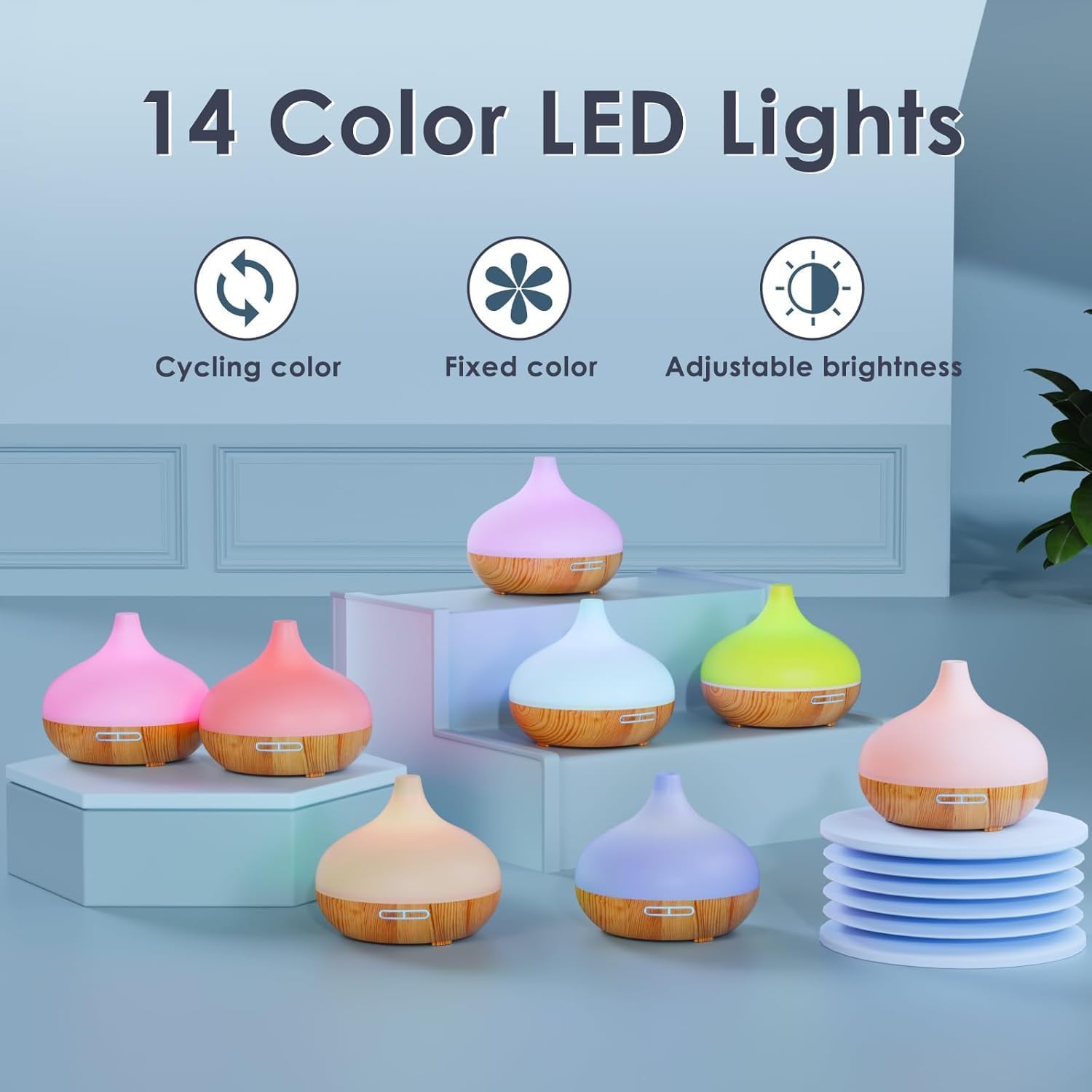 Set di Diffusore di Aromi per Oli Essenziali 500 ml con Telecomando, 14 Colori LED e 4 Impostazioni del Timer - Ideale per Rilassamento, Benessere e Aromaterapia