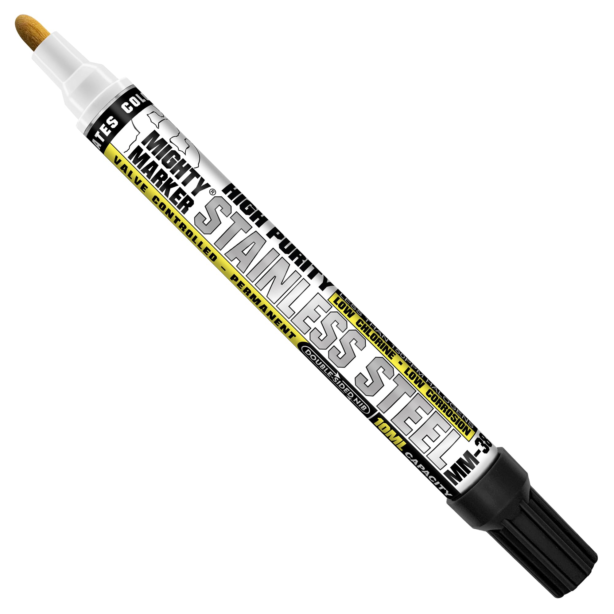 Mighty Marker MM-38 Stainless Steel Paint Marker, Low Corrosive, Low Halogen, Low Chloride, Valve Action Paint Pens, 2.3mm Medium Tip, Writes on