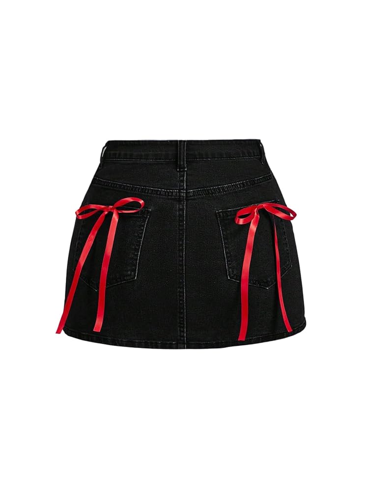 Milumia Women's Bow Knot High Waist Denim Skirt Bodycon