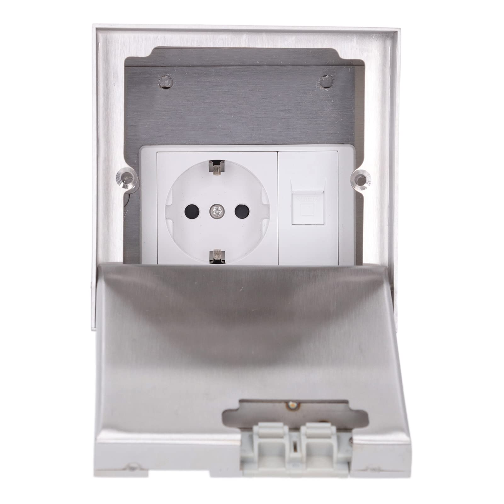 Ac250V 4000W Enchufe de Suelo Oculto con Toma de Corriente Plana Y Puerto Rj45 Integrado, Enchufe Ue para Oficinas Hoteles Escuelas - Tomas de Corriente Empotradas Suelo con Doble Salida