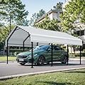 Shintenchi 12x15 FT Metal Carport, Oversized Carport Garage with Enhanced Base, Outdoor Galvanized Car Shelter, Heavy Duty Carports Canopy, for Car, Boats and Tractors, White
