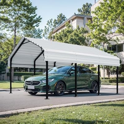 Shintenchi 12x15 FT Metal Carport, Oversized Carport Garage with Enhanced Base, Outdoor Galvanized Car Shelter, Heavy Duty Carports Canopy, for Car, Boats and Tractors, White