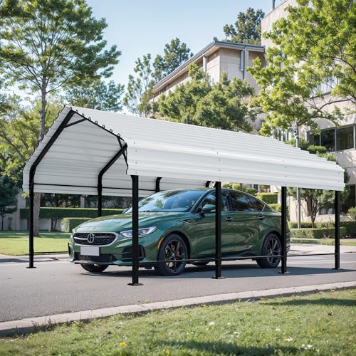 Image of Shintenchi 12x15 FT Metal Carport, Oversized Carport Garage with Enhanced Base, Outdoor Galvanized Car Shelter, Heavy Duty Carports Canopy, for Car, Boats and Tractors, White