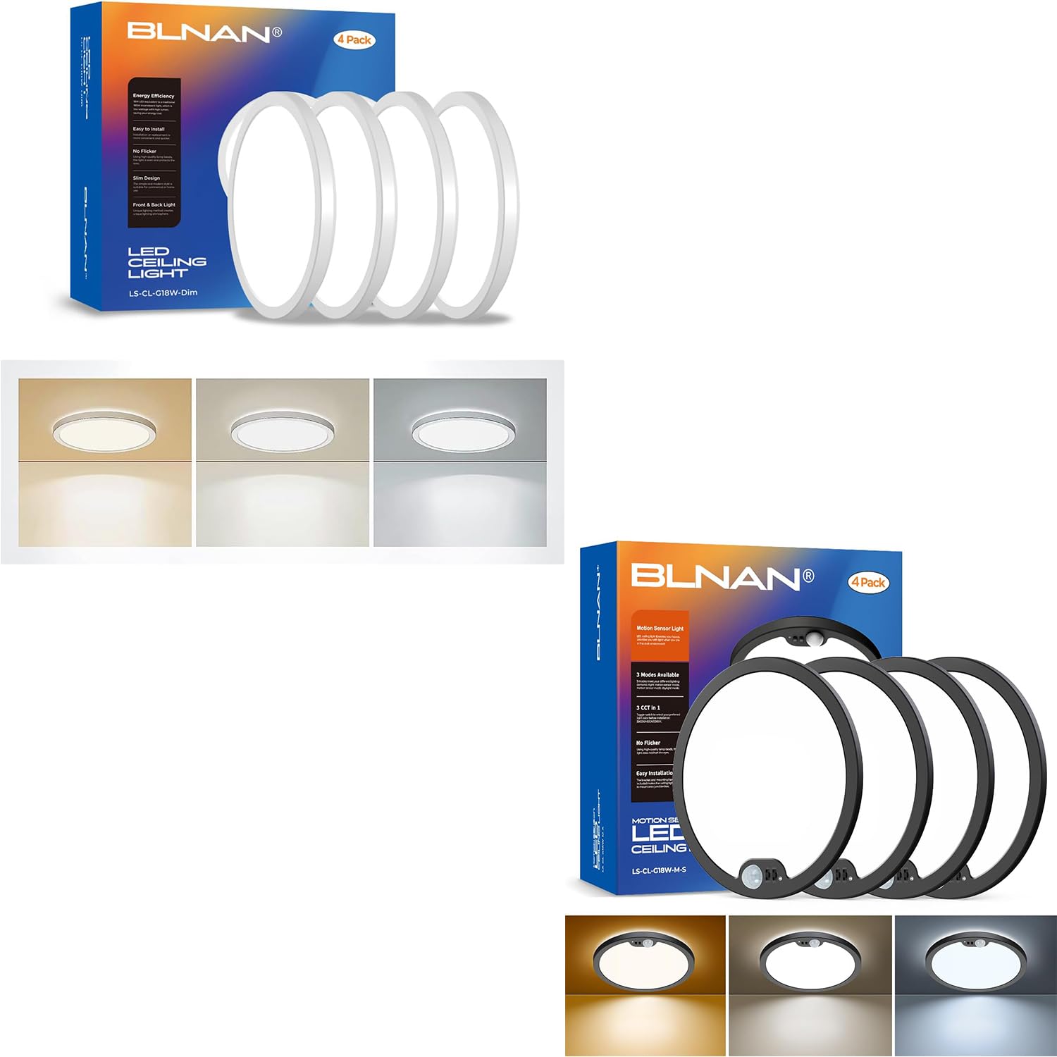 BLNAN 9 Inch LED Flush Mount Ceiling Light ① 3000K 4000K 5000K ② Motion Sensor 3000K 4000K 5000K