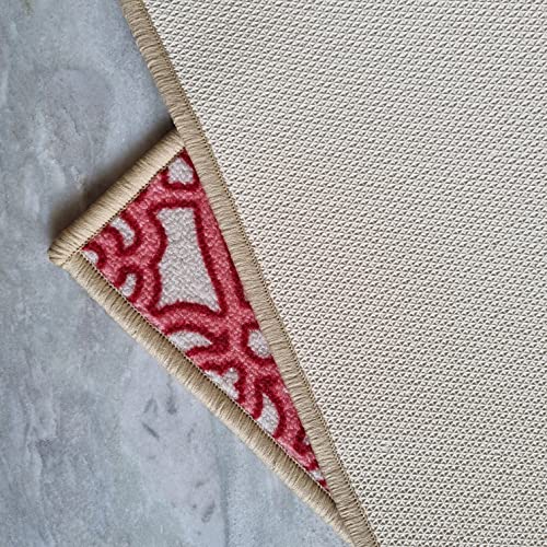 Image of Matz&More Trellis Interlace Rug | 100x150 CM | Red Beige | Soft Nylon Loop Pile with Anti-Slip Gel Backing | Living Room, Bedroom & Office Floor Carpet