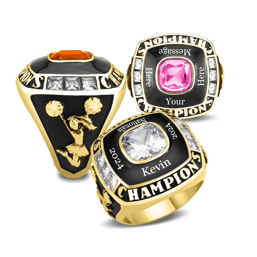Stainless Steel Championship Ring Custom Text and Color - Trophy, Football, Baseball, Basketball, Esports, Fantasy Sports, Hockey, Cheer