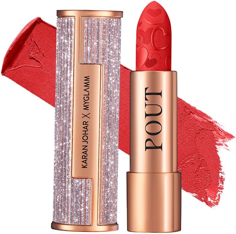 MyGlamm POUT by Karan Johar Intense Matte Plumping Lipstick – Revenge Pout (Bright Red Shade) | Highly Pigmented, Long Lasting, Lightweight, Creamy Matte Lipstick For Lip Makeup (4g)