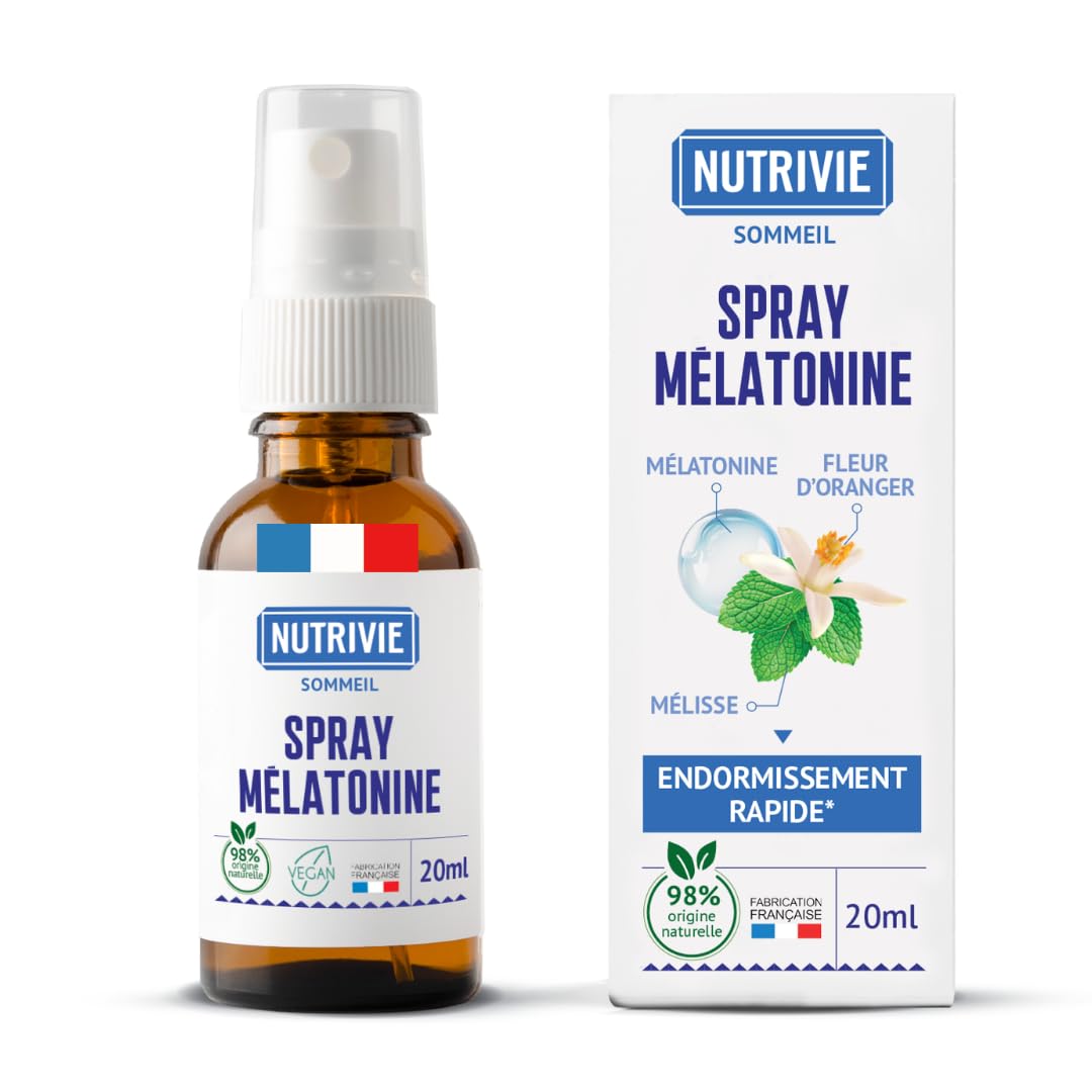 Spray Mélatonine 1mg - Endormissement Rapide & Sommeil Réparateur - Vitamines B6 & B1, Mélisse & Fleur d'Oranger - Effet Immédiat - 20 ml - Fabriqué en France - Nutrivie