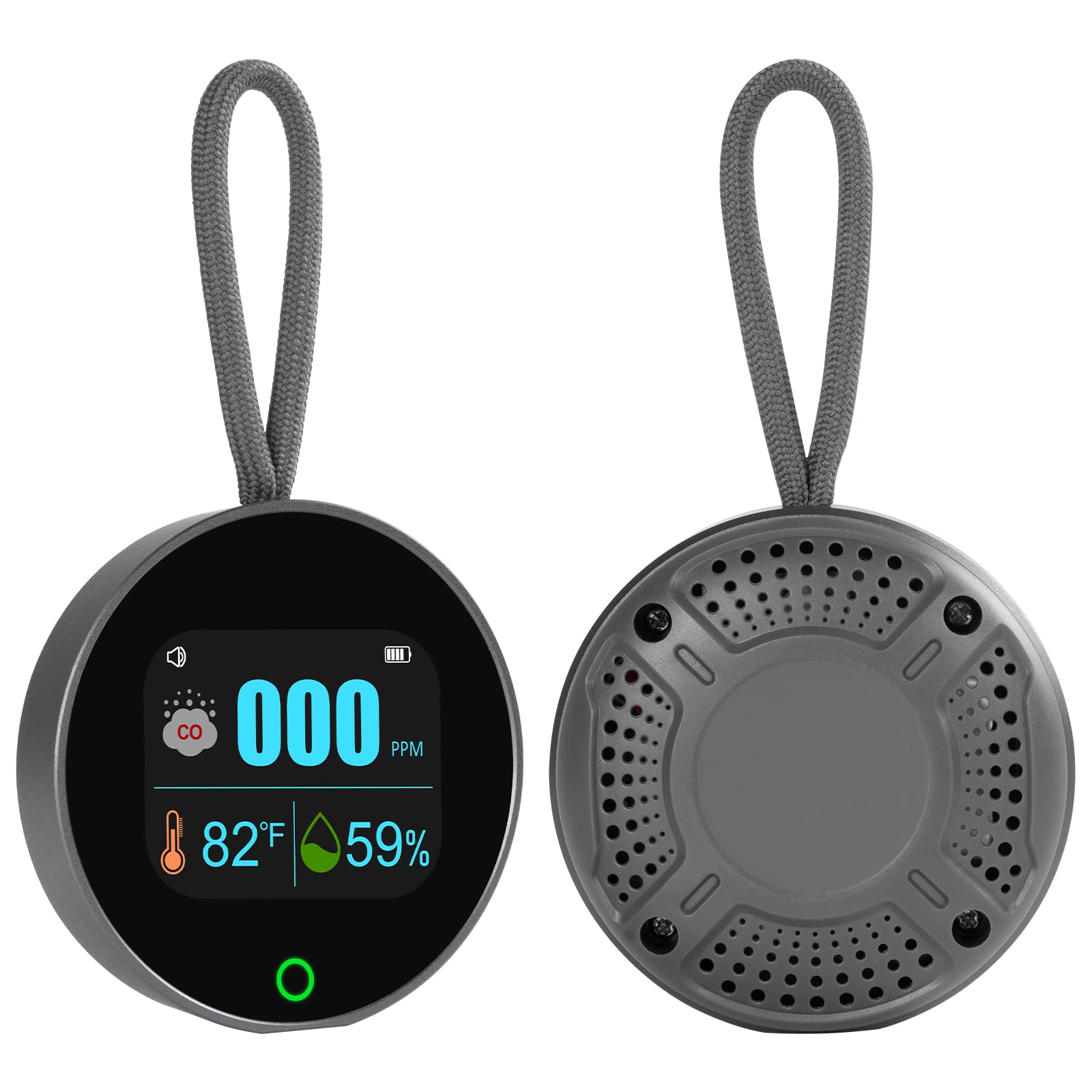 Detector de monóxido de carbono portátil 3 en 1 medidor de CO recargable para temperatura de viaje, humedad y sensor de CO, alarma magnética trasera y suspensión para exteriores, monitor de calidad de