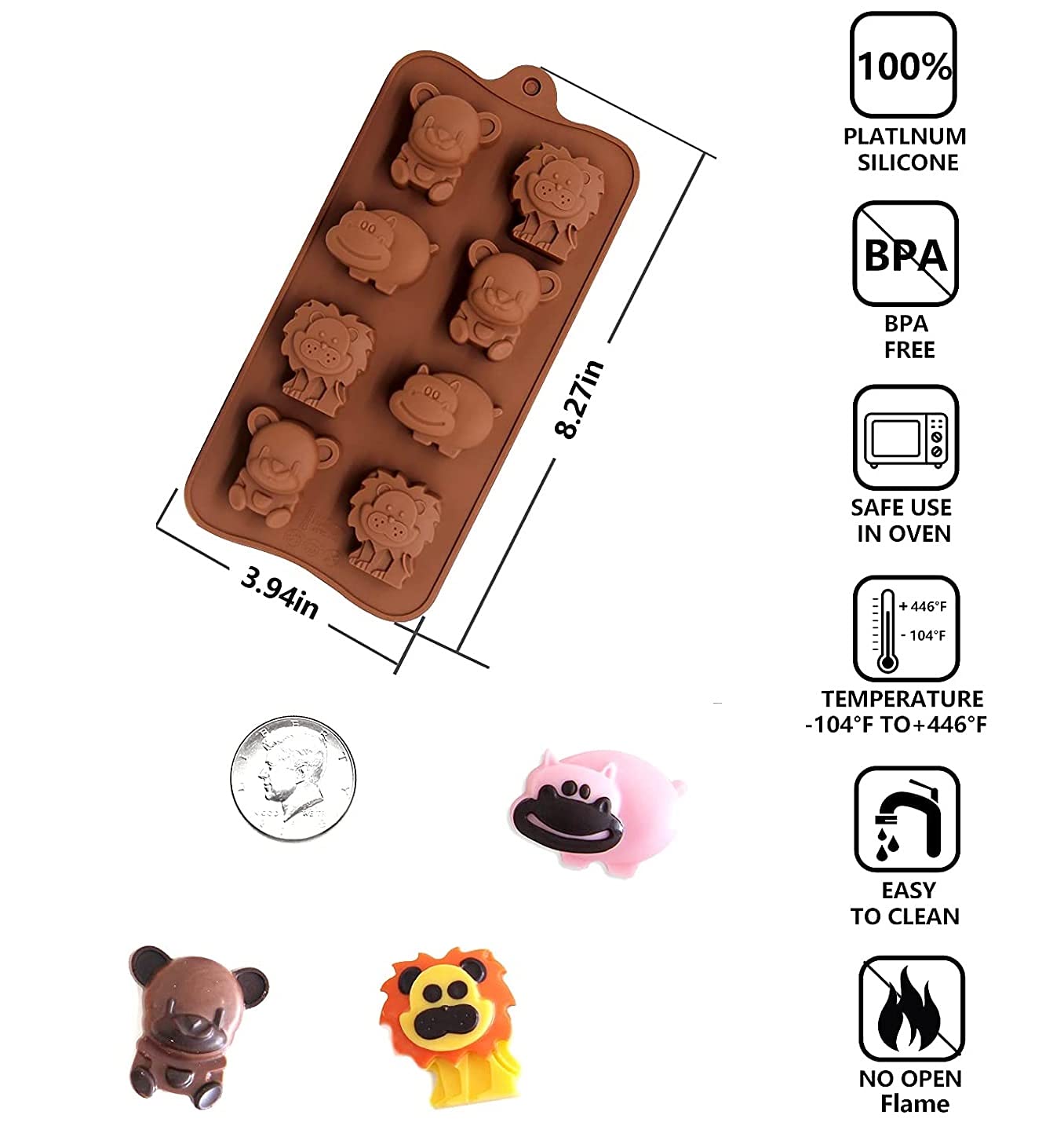 Cute Lion Chocolate Molds - 8 Cavity Silicone -7