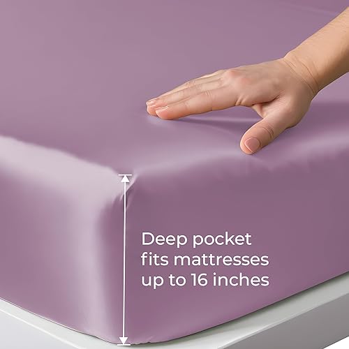 Miniatura 2 de LINENWALAS Tencel Lyocell Sábana bajera solo con ajuste seguro y cómodo en todo el contorno elástico de 16 pulgadas de profundidad, ropa de cama de