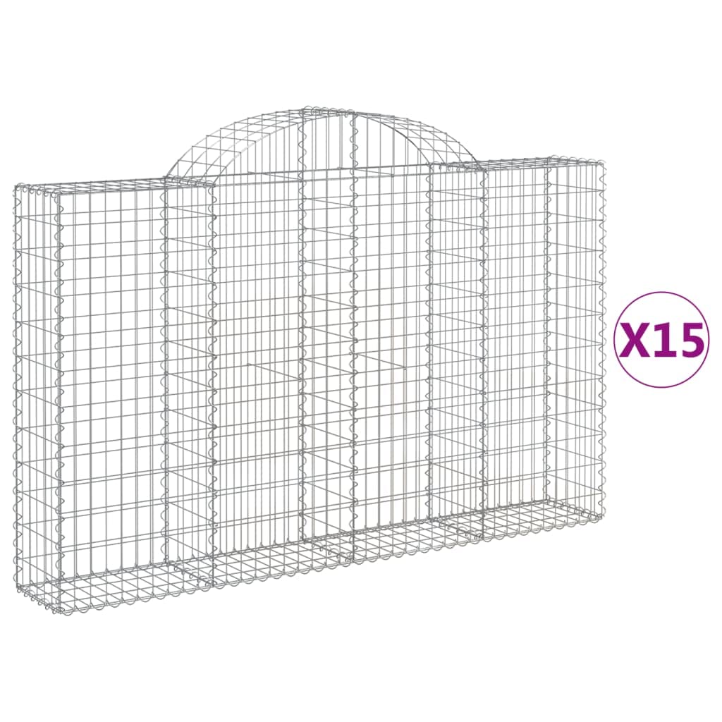 Kosze gabionowe 15 sztuk 200 x 30 x 120/140 cm żelazo ocynkowane bariery dźwiękochłonne ogrodowe ze wzmocnionymi haczykami, średnica drutu 3,5 mm, oczka 5 x 10 cm