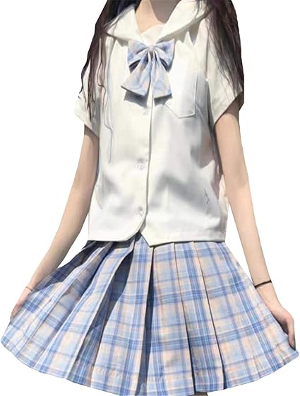 Amazon Co Jp フッカツ 女子高生 女子制服 Jk制服 レディース セットアップ 夏 カジュアル チェック柄 半袖 スカート 可愛い 清楚 通学 入学式 卒業式 コスプレ 撮影 ファッション