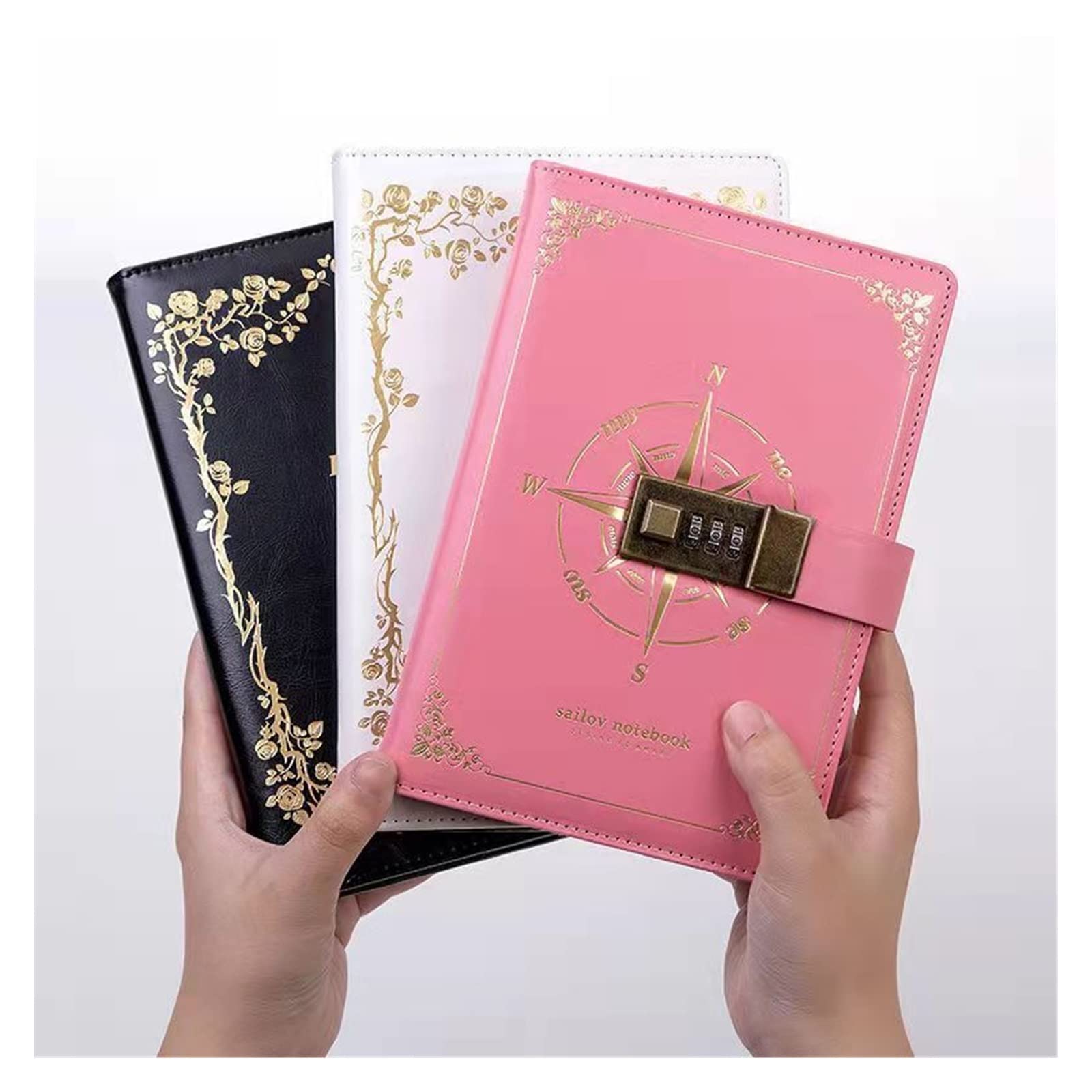 LKLNKVL notebook, Notebook 200pages Cipher Book Password With Lock Diary Boy Simple Literature And Creative Notepad School(White)