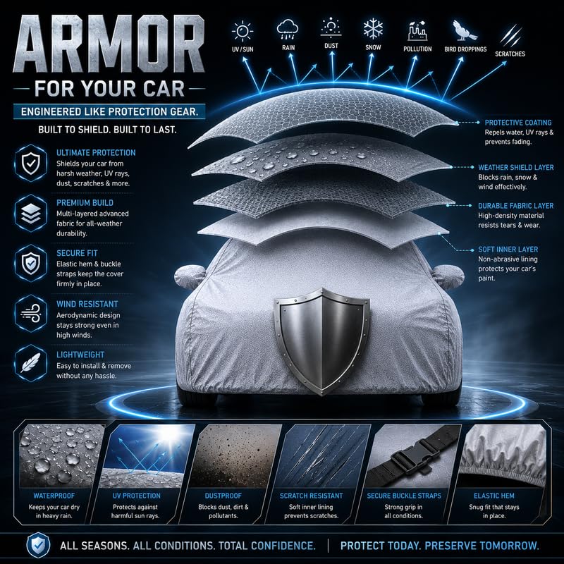 Image of Perfect Silver 100% Waterproof Fronx Car Cover for Dust & Rain, Compatible with All Models of Fronx Car Body Cover, Comes with Bird Droppings, Scratch, UV and Paint Protection