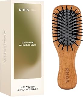 RHOS Mini Hair Brush for Women,Men and Kids-Travel Size Hair Brush for Purse,Pocket,backpack-Small Cushion Paddle Brush with Soft Bristles-Mini Detangler Brush for All Hair Types(1 Pack-Beech)