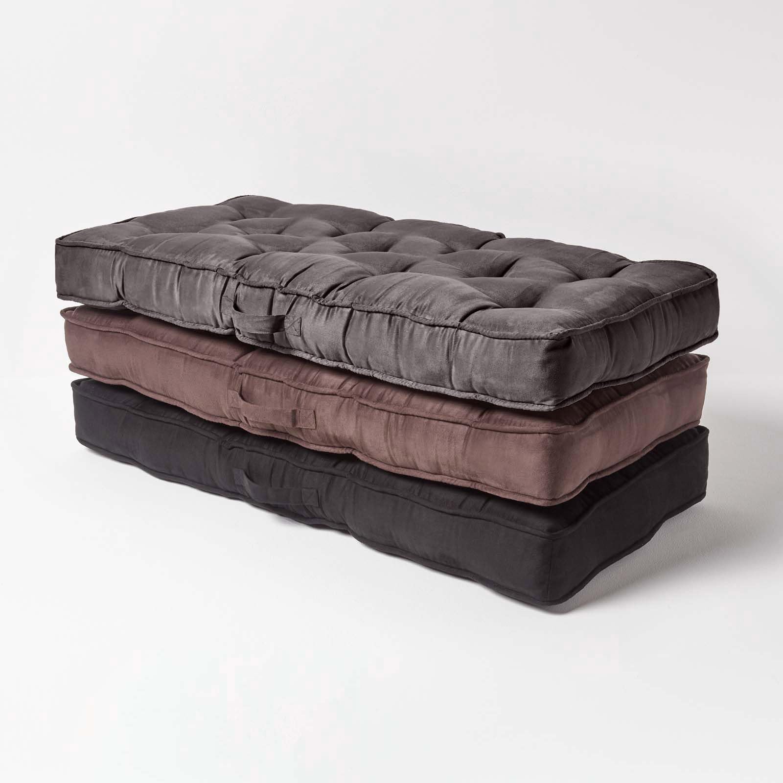 Homescapes Sitzerhöhung Sofa 2-Sitzer braun 100x48x10 cm, Langes Sitzkissen gepolstert mit Velours-Bezug, Dicke Sofa-Auflage & Aufstehkissen für Senioren