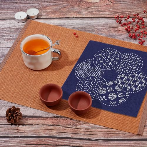 Image of WEBEEDY DIY Sashiko Placemat Kit with Traditional Japanese Sashiko Template Embroidery Fabric Patterns Table Mats Needlework Art Craft Kit with Instructions for Home Kitchen Dining Table Decor