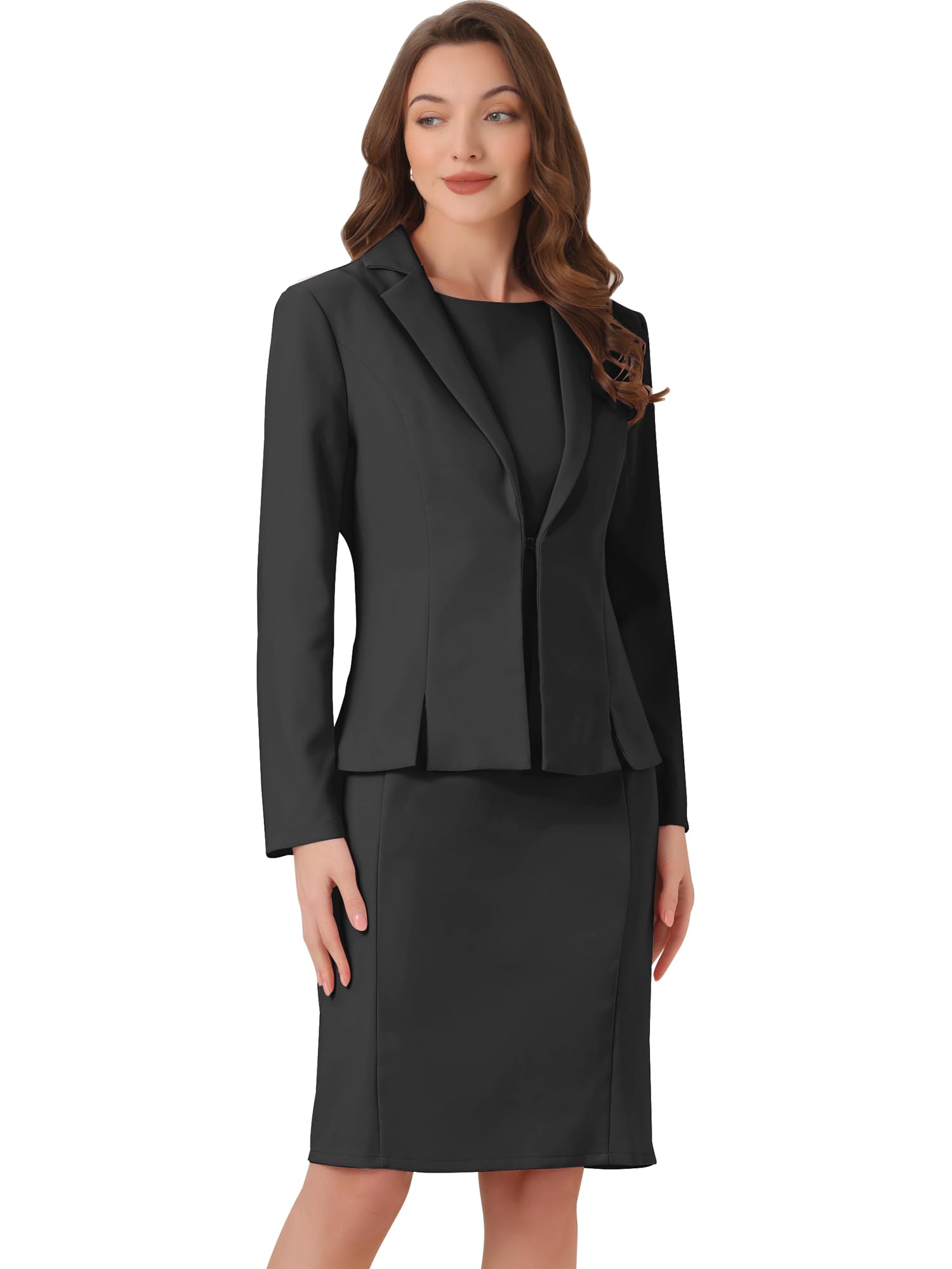 Allegra K Business Dress Suit Sets for Womens 2 Piece Sleeveless Dress and Notched Lapel Blazer
