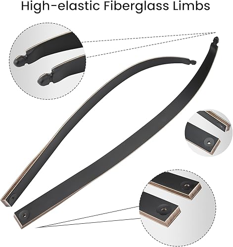 Miniatura 6 de Black Hunter Takedown - Arco recurvo para diestros e zurdos de 60 pulgadas, 25-60 libras, arco de caza para adultos y adolescentes, principiantes a