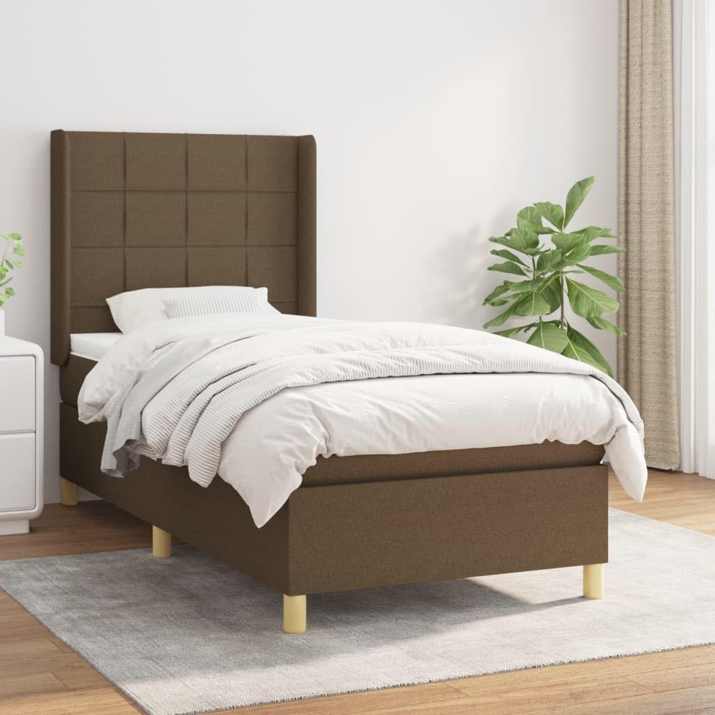 Generisch Łóżko kontynentalne, tapicerowane łóżko absorbuje wibracje, wspomaga sen i oddycha, nadaje się do sypialni, (ciemnobrązowe, 90 x 190 cm, blok z kwadratami)
