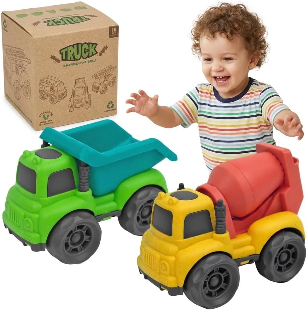 Toddler Car Toy for 1-3 Year Old, Dump Truck and Mixer Cement Truck Set, BPA Free, Phthalates Free PVC, Birthday for 2 3 4 Year Old Boys Girls, Indoor Outdoor Play