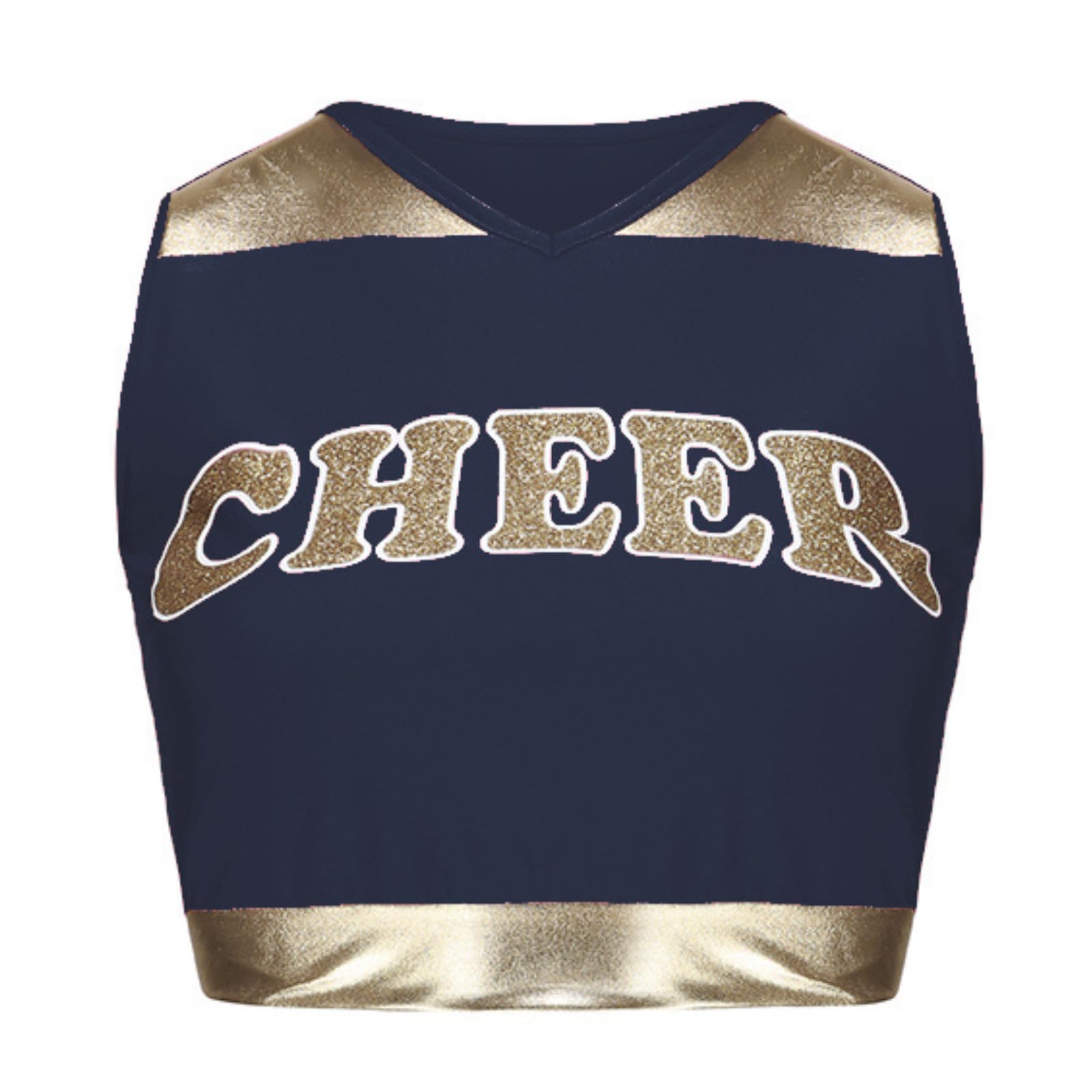 maxToonrain Girls Cheerleader Costume Shiny Gold Accents 3 PCS Kids Cheerleader Outfit with Pom Poms, Top - Image 4