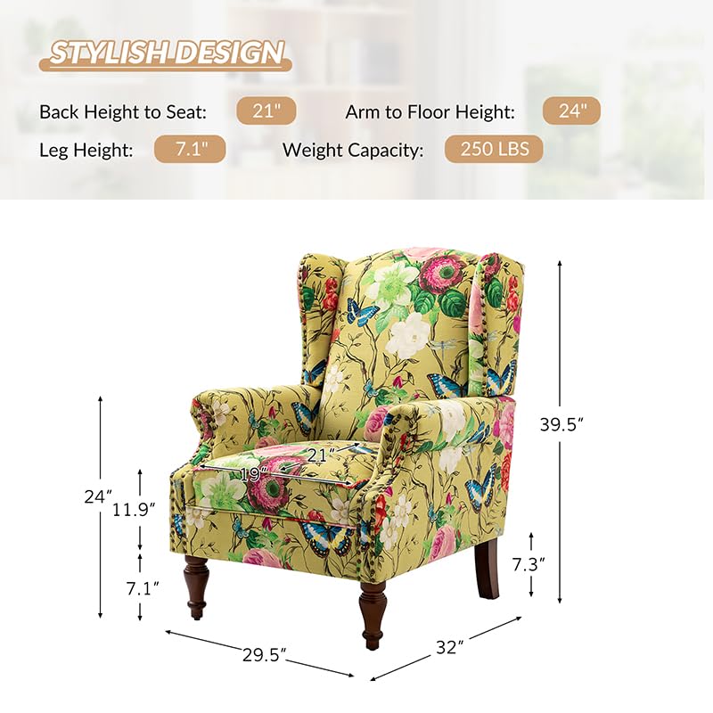 Sillón con diseño clásico alas Mostaza miniatura 2