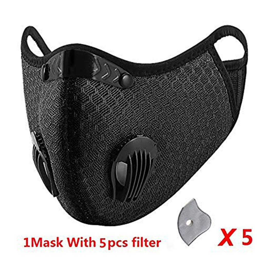 Masque de cyclisme réutilisable avec filtre à charbon actif, noir