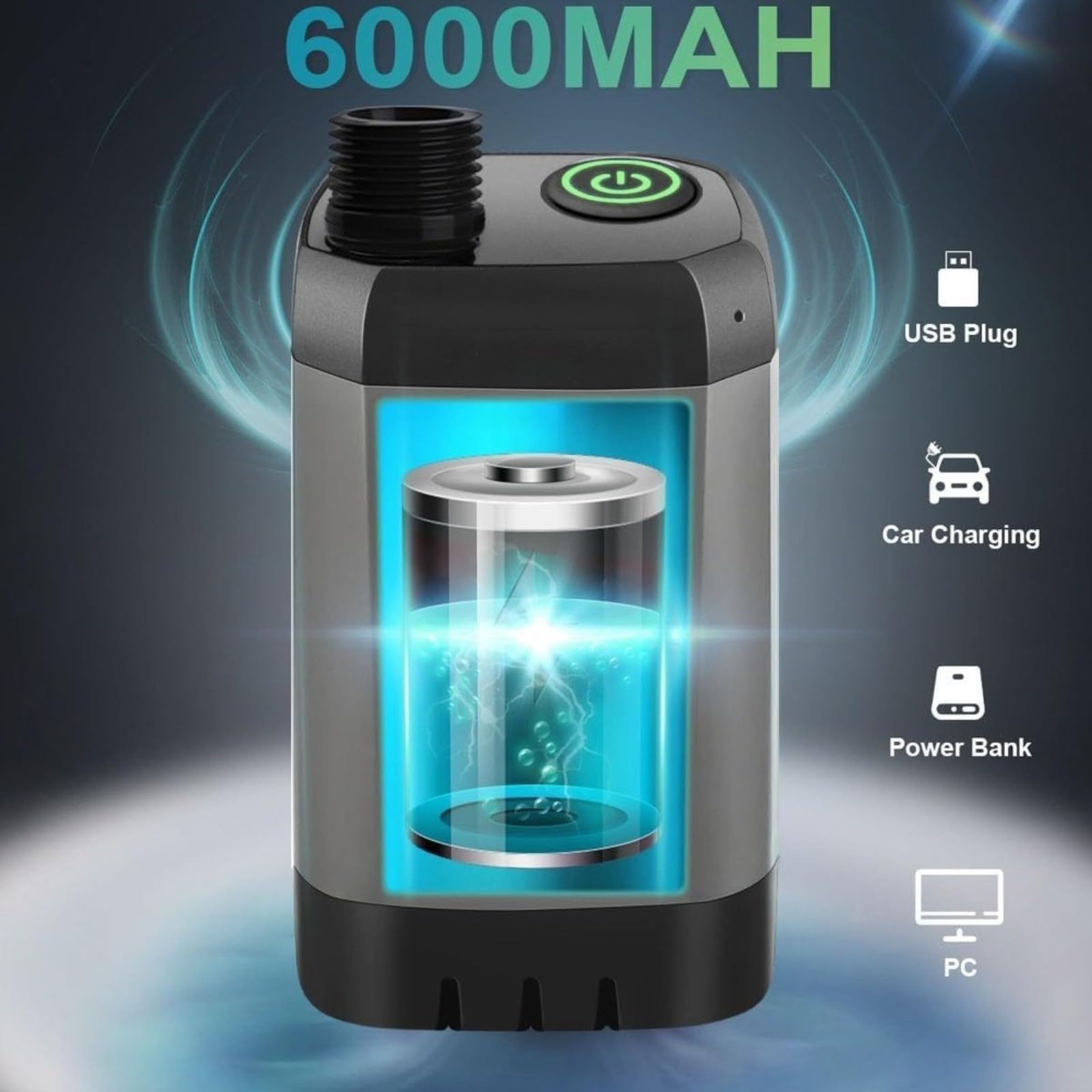 Doccia da campeggio portatile, 6000 mAh, ricaricabile tramite USB, per esterni, con display a LED, modalità regolabili, testa filtrante, per escursionismo e spiaggia (grigio)