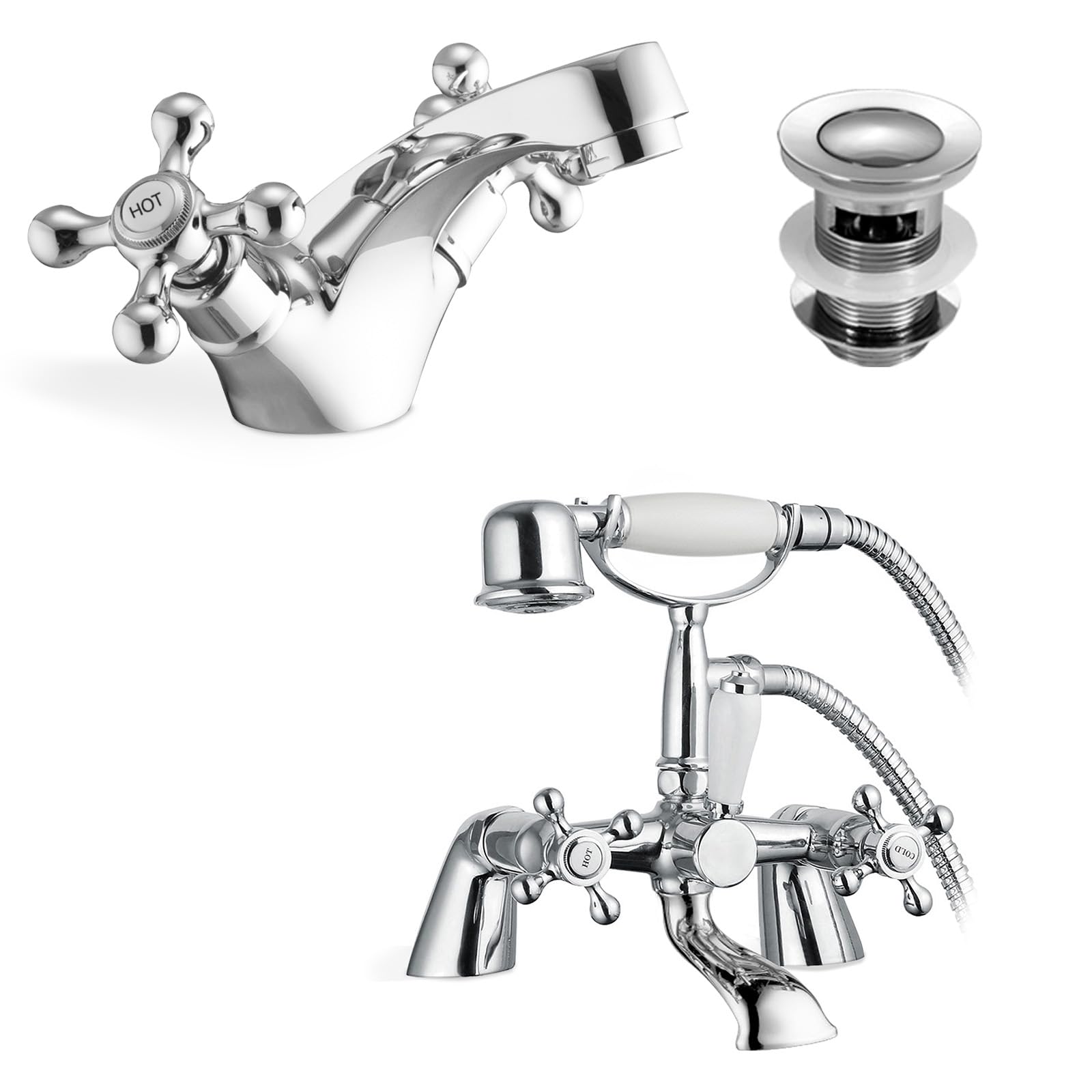 Stafford Victorian Bath Shower Mixer & Basin Mono Mixer Tap and Waste